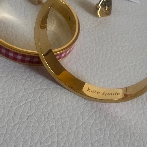 Kate Spade Gold and Pink Checkered Hoop Earrings - Picture 5 of 12